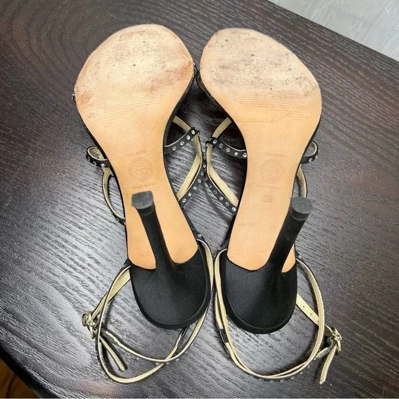 Versace Black rhinestone embellished heels 38/7 - Picture 5 of 12